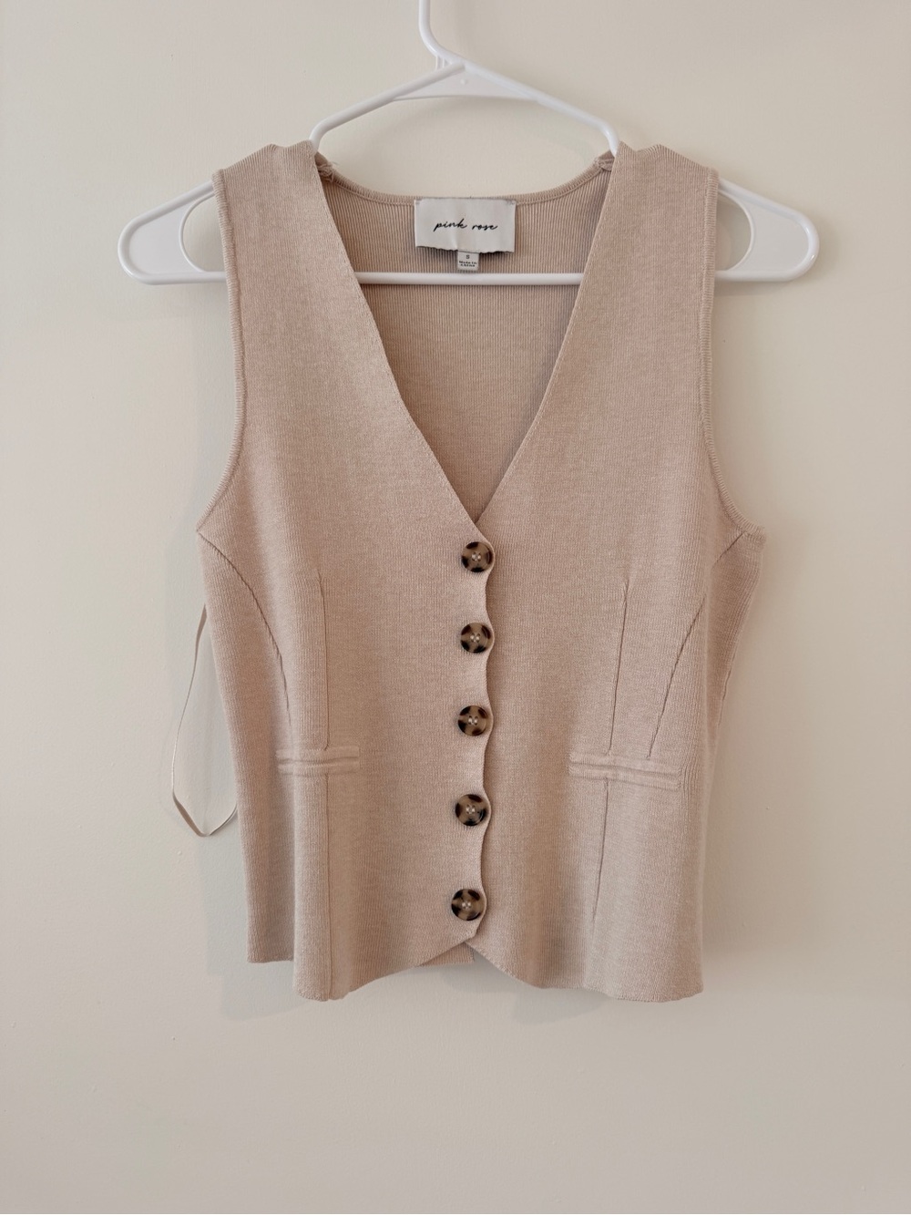 Pink Rose Beige Oatmeal Knit Button Front Sweater Vest S